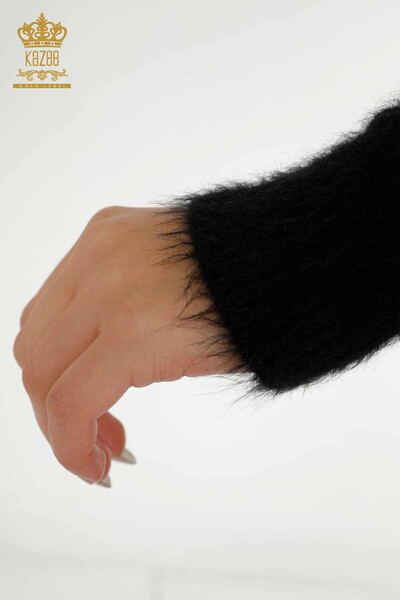 Женский вязаный свитер оптом с вышивкой камнями из ангоры, черный - 18894 | КАZEE - Thumbnail