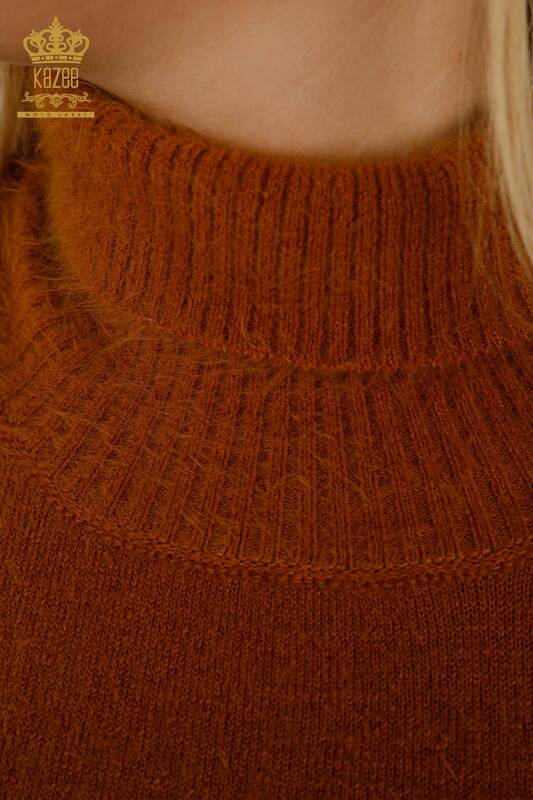 Оптовая продажа женского трикотажного свитера с каменной вышивкой Ангора Горчичный - 18894 | КАZEE