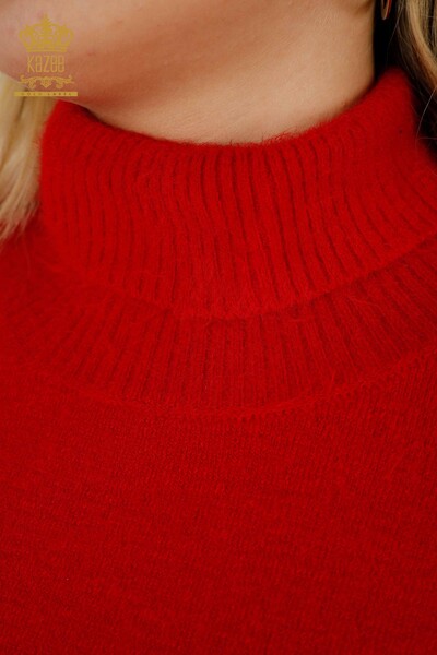 Женский вязаный свитер оптом с вышивкой камнями, ангорский красный - 18894 | КАZEE - Thumbnail