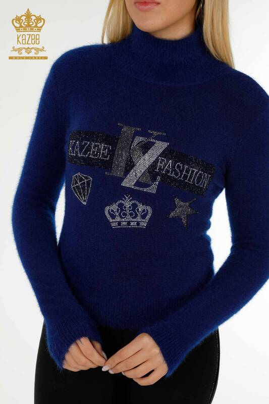 Женский вязаный свитер оптом с вышивкой камнями Ангора Сакс - 18894 | КАZEE