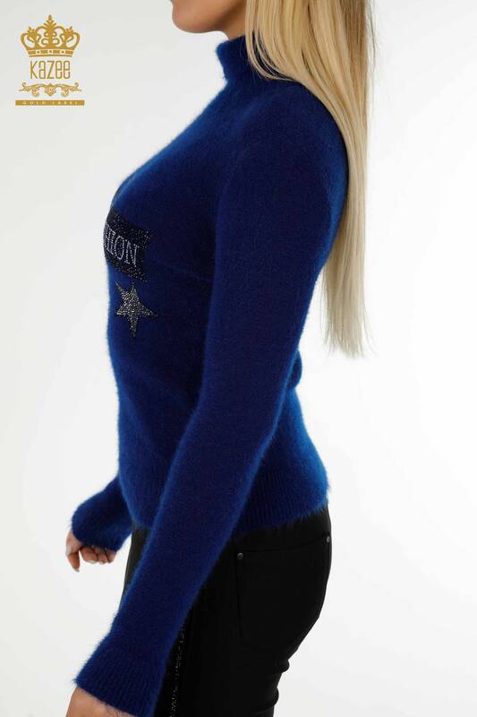Женский вязаный свитер оптом с вышивкой камнями Ангора Сакс - 18894 | КАZEE