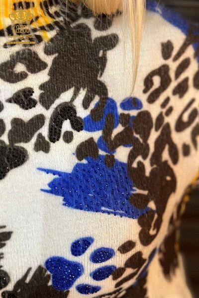 Женский вязаный свитер оптом с вышивкой камнями Ангора Сакс - 18948 | КАZEE - Thumbnail (2)