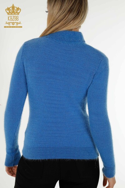Женский вязаный свитер оптом с вышивкой из ангоры синего цвета - 18894 | КАZEE - Thumbnail