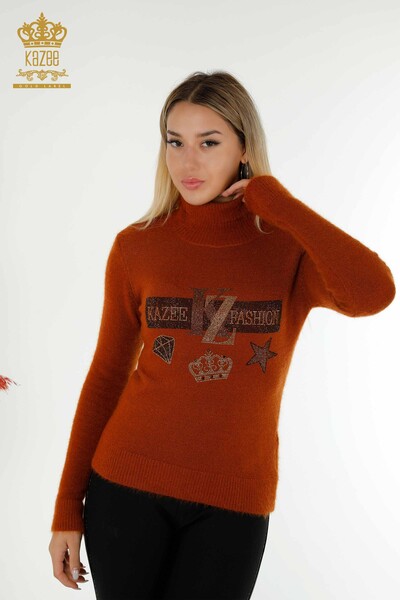 Женский вязаный свитер оптом с вышивкой камнями из ангоры Тан - 18894 | КАZEE - Thumbnail