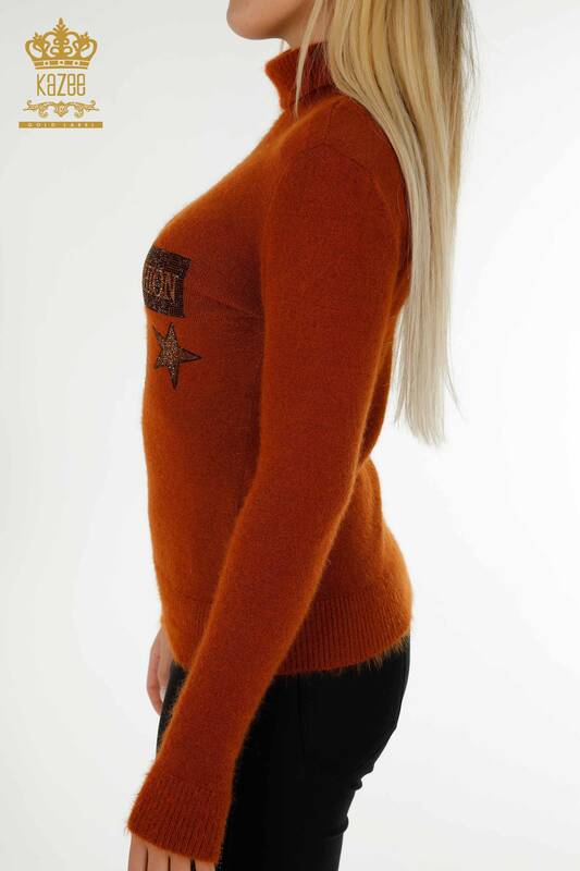 Женский вязаный свитер оптом с вышивкой камнями из ангоры Тан - 18894 | КАZEE
