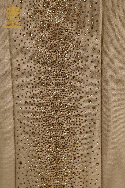 Женский вязаный свитер оптом с каменной вышивкой, бежевый - 30761 | КАZEE