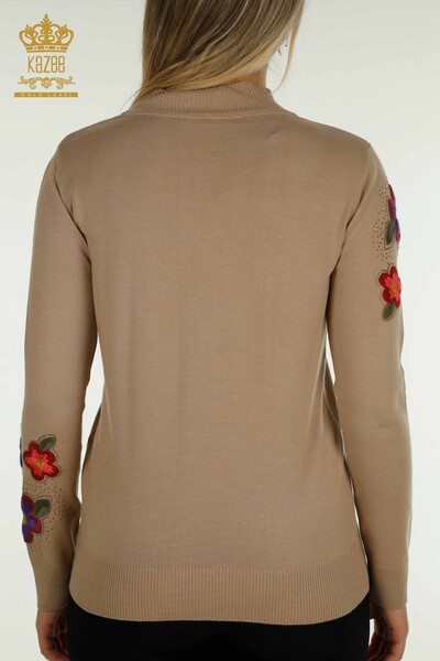 Женский вязаный свитер оптом с каменной вышивкой, бежевый - 30789 | КАZEE - Thumbnail