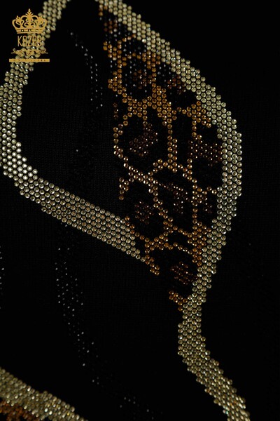 Женский вязаный свитер оптом с вышивкой камнями черный - 30096 | КАZEE - Thumbnail