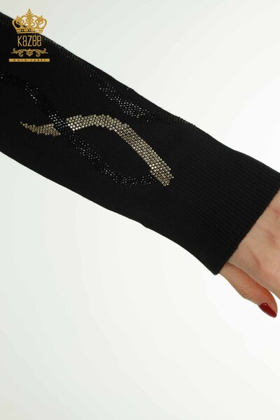 Женский вязаный свитер оптом с вышивкой камнями черный - 30096 | КАZEE - Thumbnail