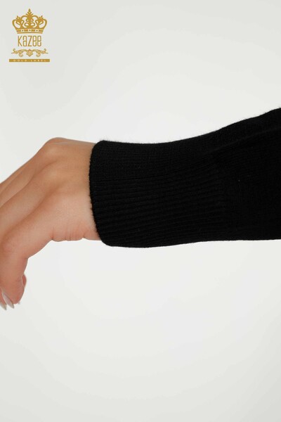 Женский вязаный свитер оптом с вышивкой камнями черный - 30146 | КАZEE - Thumbnail