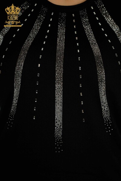 Женский вязаный свитер оптом с вышивкой камнями черный - 30460 | КАZEE - Thumbnail (2)