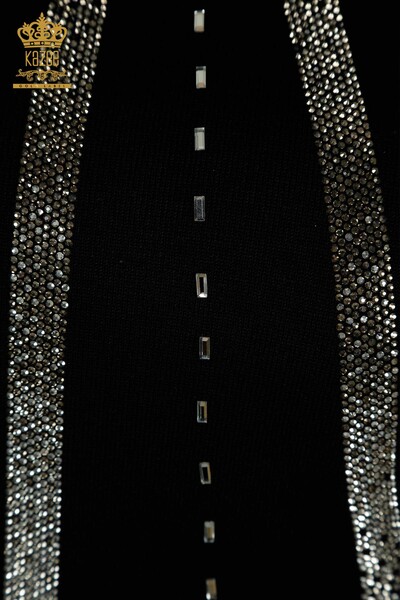 Женский вязаный свитер оптом с вышивкой камнями черный - 30460 | КАZEE - Thumbnail