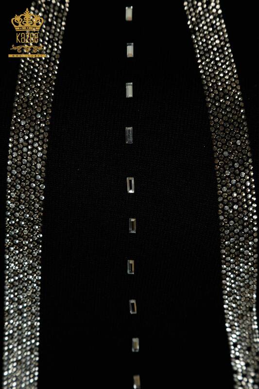 Женский вязаный свитер оптом с вышивкой камнями черный - 30460 | КАZEE