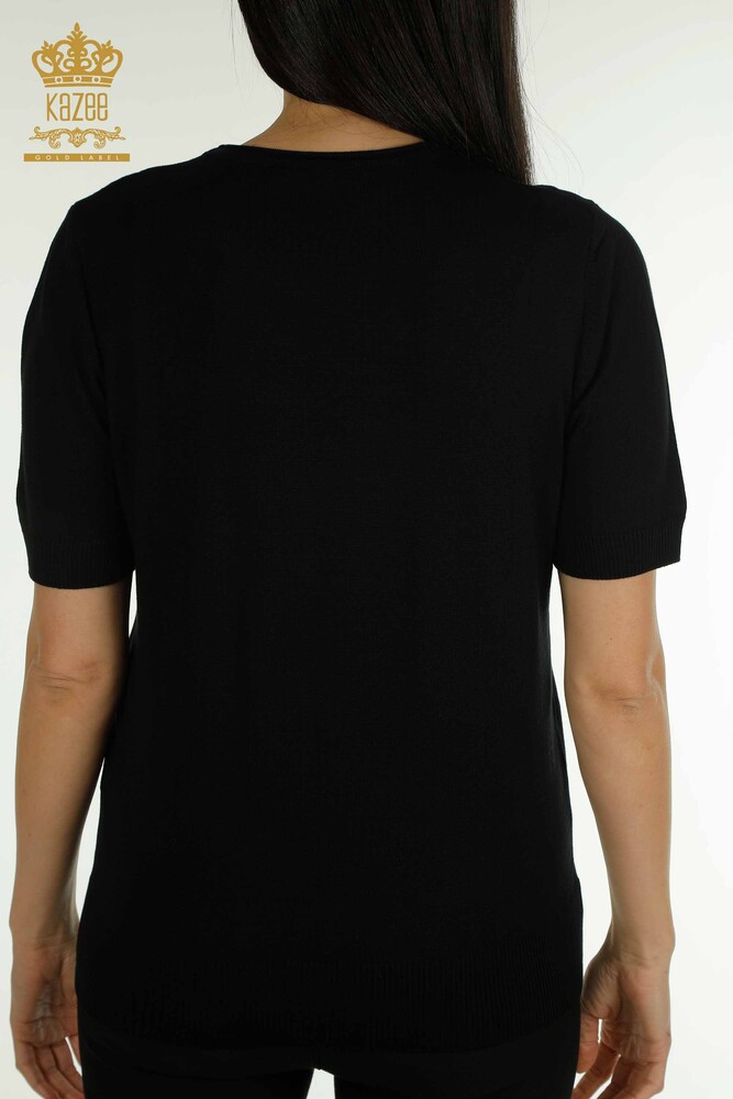 Женский вязаный свитер оптом с вышивкой камнями черный - 30460 | КАZEE - 7