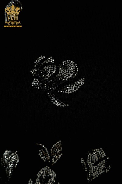 Женский вязаный свитер оптом с вышивкой камнями черный - 30471 | КАZEE - 3