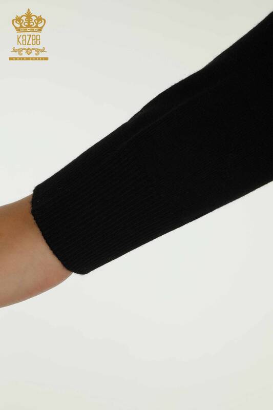 Женский вязаный свитер оптом с вышивкой камнями черный - 30471 | КАZEE