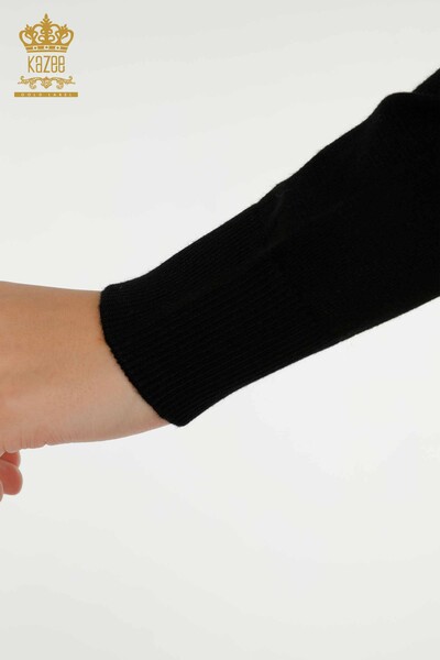 Женский вязаный свитер оптом с вышивкой камнями черный - 30594 | КАZEE - Thumbnail