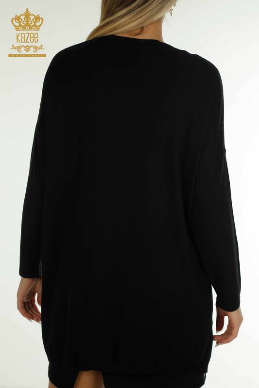Женский вязаный свитер оптом с вышивкой камнями черный - 30601 | КАZEE