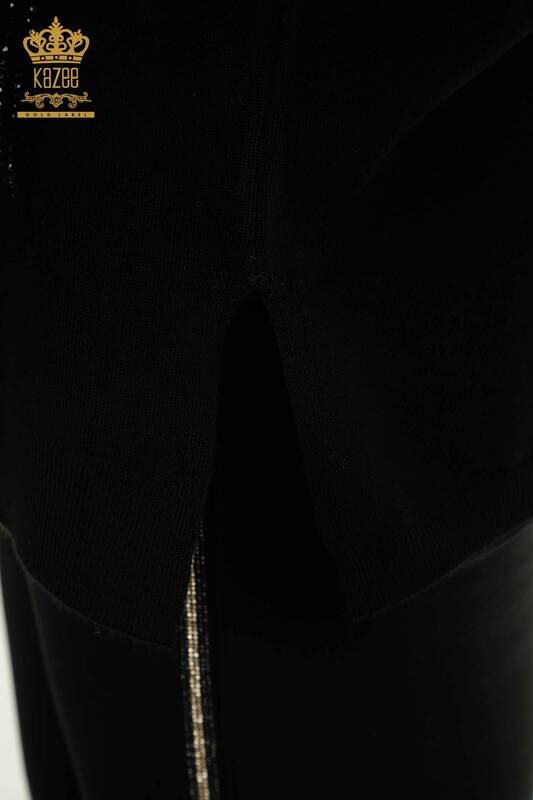 Женский вязаный свитер оптом с вышивкой камнями черный - 30623 | КАZEE