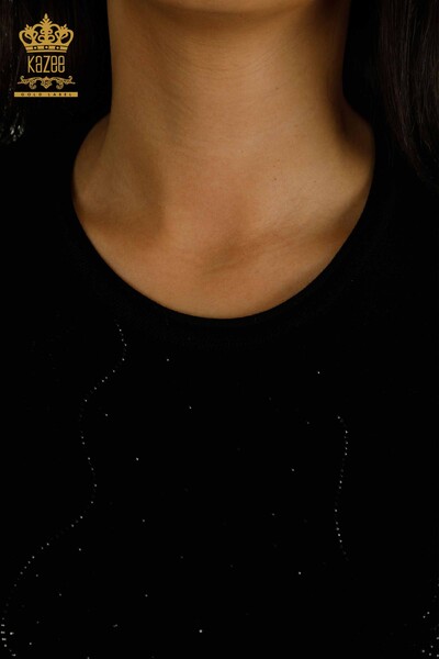 Оптовая продажа женского трикотажного свитера с каменной вышивкой черного цвета - 30659 | КАZEE - Thumbnail