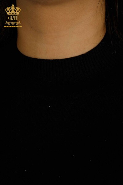 Женский вязаный свитер оптом с вышивкой камнями черный - 30677 | КАZEE - Thumbnail