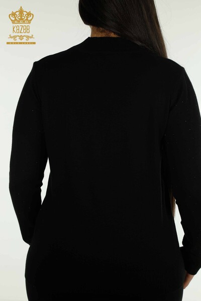 Женский вязаный свитер оптом с вышивкой камнями черный - 30677 | КАZEE - Thumbnail
