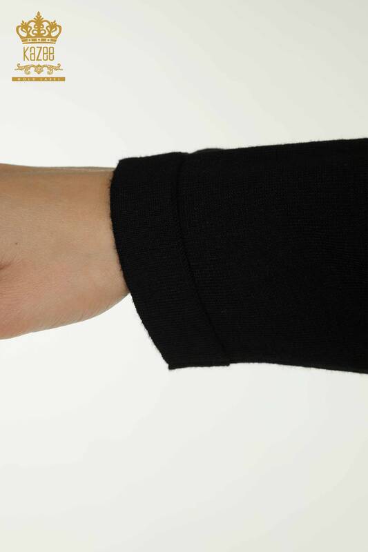 Женский вязаный свитер оптом черный с каменной вышивкой - 30750 | КAZEE