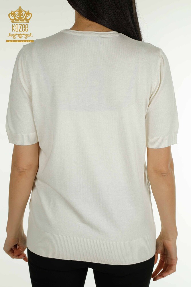 Женский вязаный свитер оптом с вышивкой камнями экрю - 30460 | КАZEE - 7