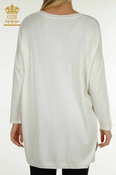 Женский вязаный свитер оптом с вышивкой камнями экрю - 30623 | КAZEE - Thumbnail