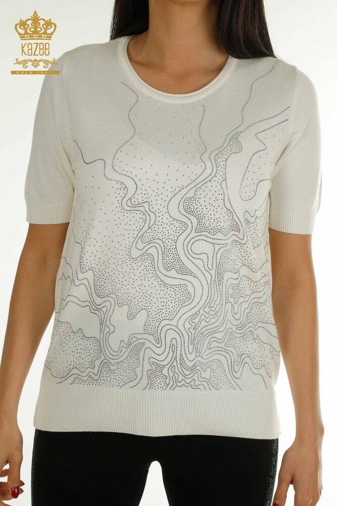 Женский вязаный свитер оптом с вышивкой камнями экрю - 30659 | КАZEE - 2