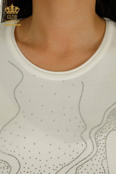 Женский вязаный свитер оптом с вышивкой камнями экрю - 30659 | КАZEE - Thumbnail