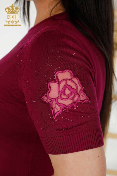Женский вязаный свитер оптом с вышивкой камнями фиолетовый - 30585 | КАZEE - Thumbnail