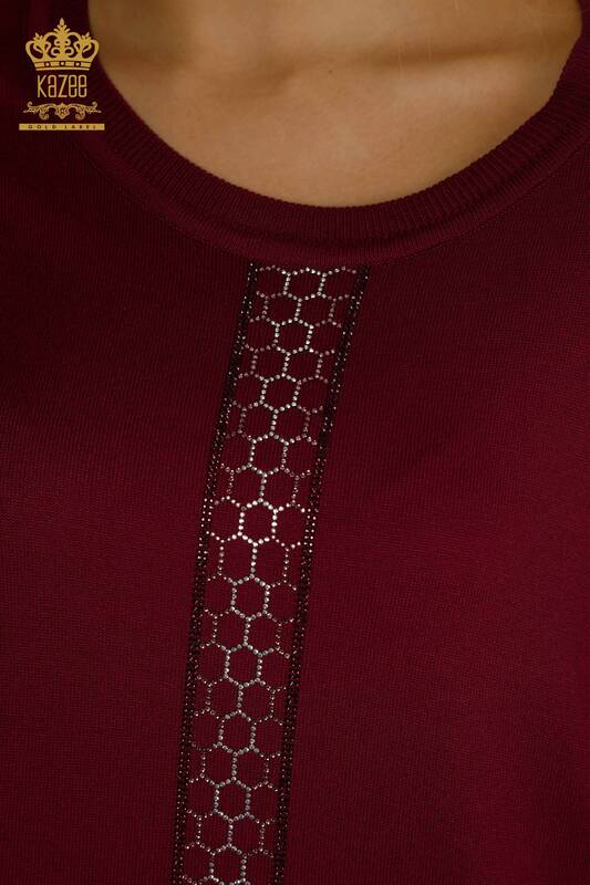 Женский трикотаж оптом, свитер с каменной вышивкой, сиреневый - 30601 | Кazee