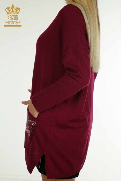 Женский трикотаж оптом, свитер с каменной вышивкой, сиреневый - 30601 | Кazee - Thumbnail