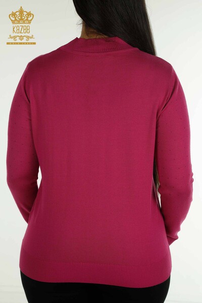 Женский вязаный свитер оптом с вышивкой камнями цвета фуксии - 30677 | КАZEE - Thumbnail