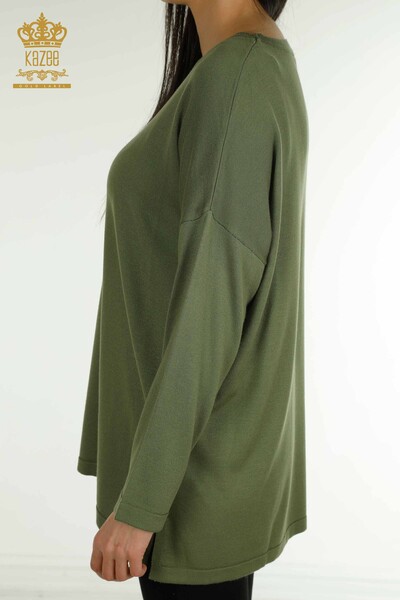 Женский вязаный свитер оптом, цвет хаки с каменной вышивкой - 30750 | КАZEE - Thumbnail