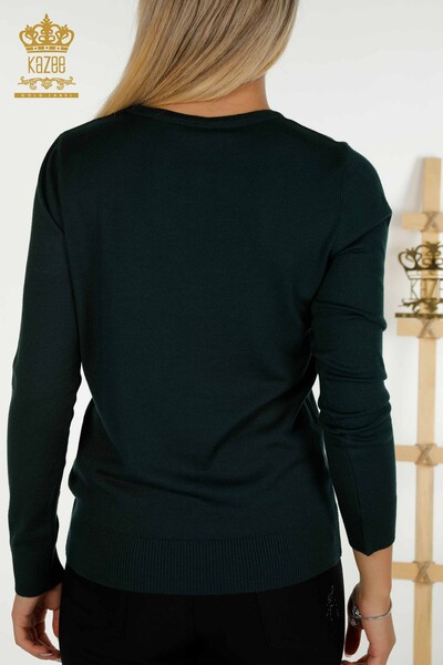 Женский вязаный свитер оптом с каменной вышивкой Нефти - 30146 | КАZEE - Thumbnail
