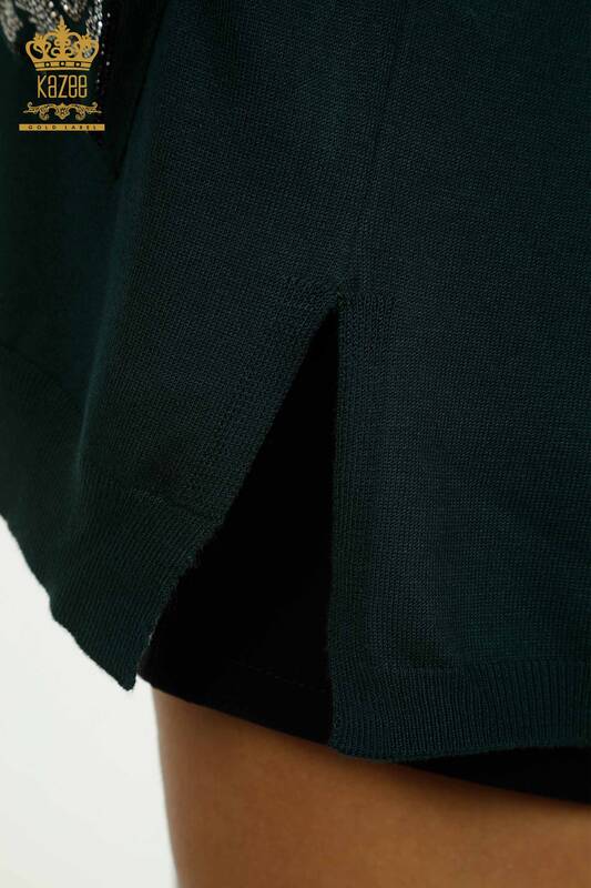 Женский вязаный свитер оптом с каменной вышивкой Нефти - 30601 | КАZEE