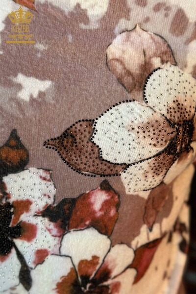 Женский вязаный свитер из норки с каменной вышивкой оптом - 18923 | КАZEE - Thumbnail (2)
