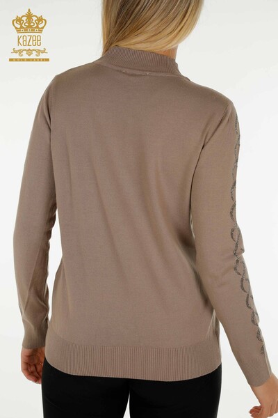 Женский вязаный свитер оптом из норки с каменной вышивкой - 30553 | КАZEE - Thumbnail