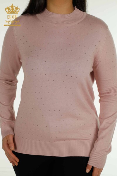 Женский вязаный свитер оптом с вышивкой камнями - 30677 | КАZEE - Thumbnail