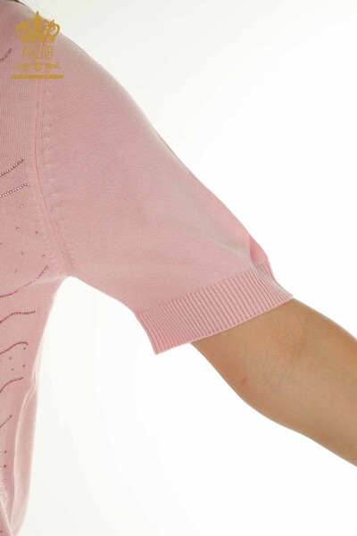 Оптовая продажа женского трикотажного свитера с вышивкой камнями розового цвета - 30659 | КАZEE - Thumbnail
