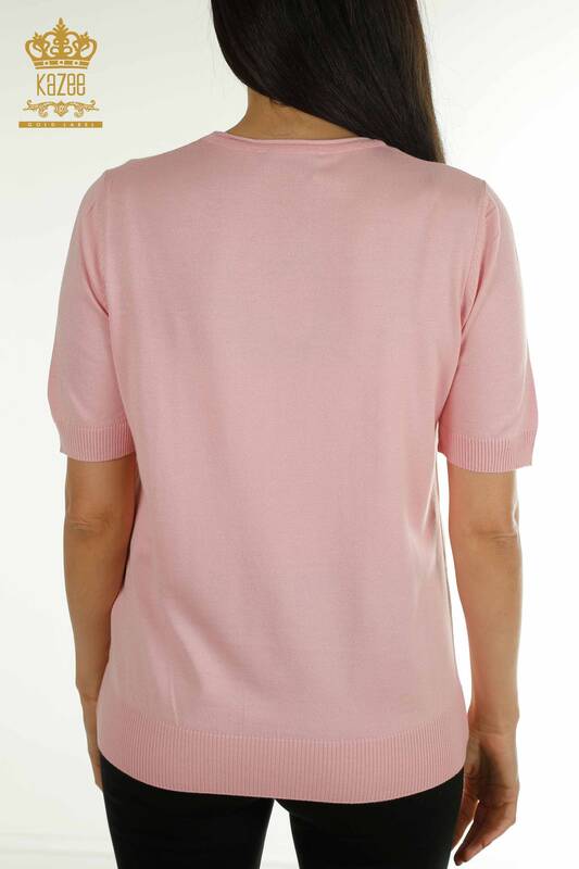 Оптовая продажа женского трикотажного свитера с вышивкой камнями розового цвета - 30659 | КАZEE