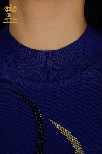 Женский трикотажный свитер оптом Сакс с вышивкой камнями - 30096 | КАZEE - Thumbnail