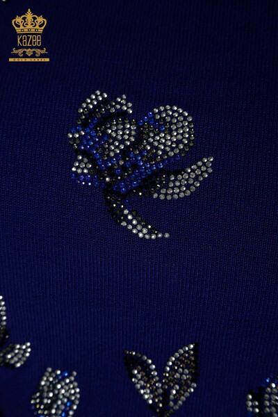 Женский вязаный свитер оптом Сакс с вышивкой камнями - 30471 | КАZEE - Thumbnail