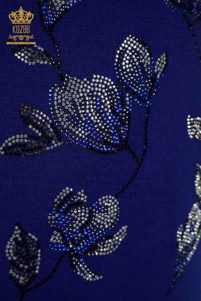 Женский вязаный свитер оптом Сакс с вышивкой камнями - 30471 | КАZEE - 4