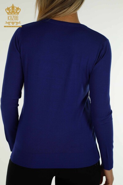 Женский вязаный свитер оптом Сакс с вышивкой камнями - 30471 | КАZEE - Thumbnail