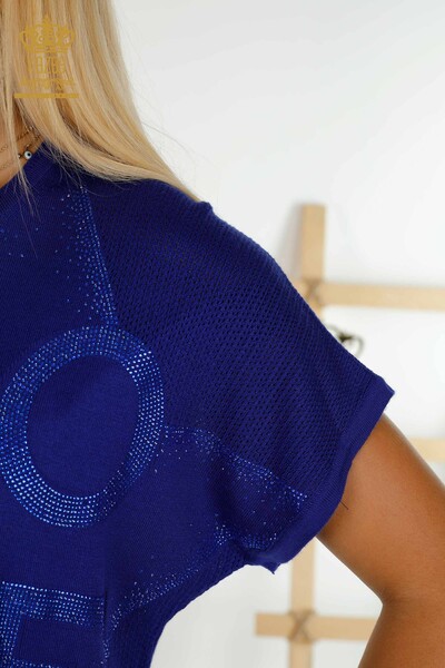 Женский вязаный свитер оптом Сакс с вышивкой камнями - 30501 | КАZEE - Thumbnail