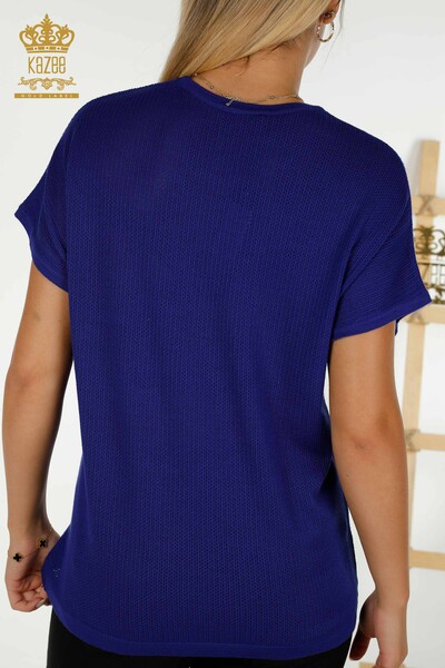 Женский вязаный свитер оптом Сакс с вышивкой камнями - 30501 | КАZEE - Thumbnail