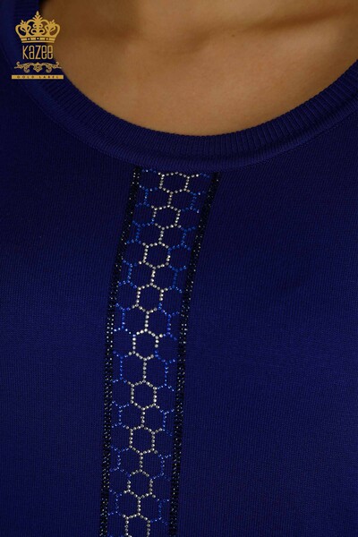 Женский вязаный свитер оптом Сакс с вышивкой камнями - 30601 | КАZEE - Thumbnail